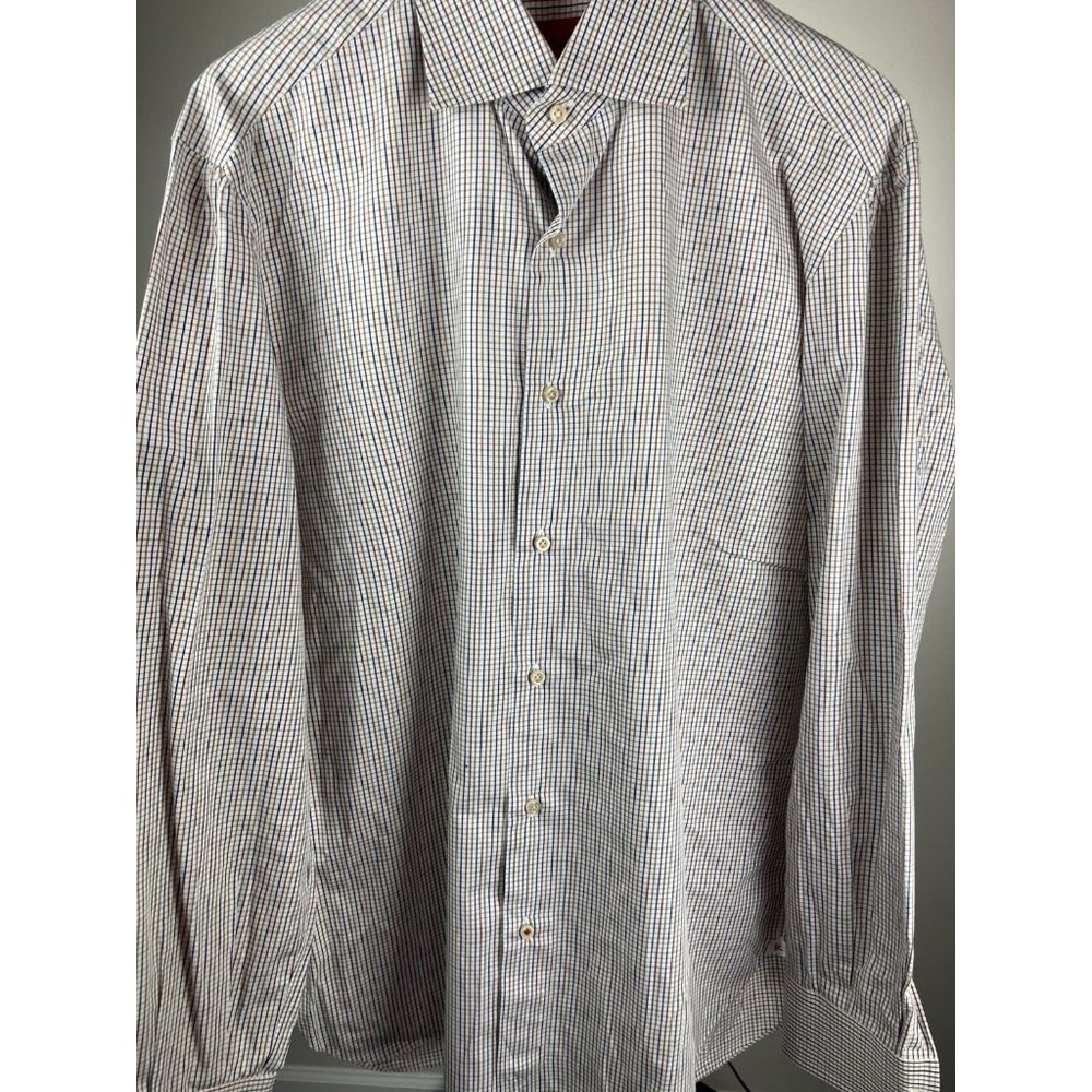 $450.00 ISAIA Napoli White/Blue/Red Dress Shirt 16 33/34
